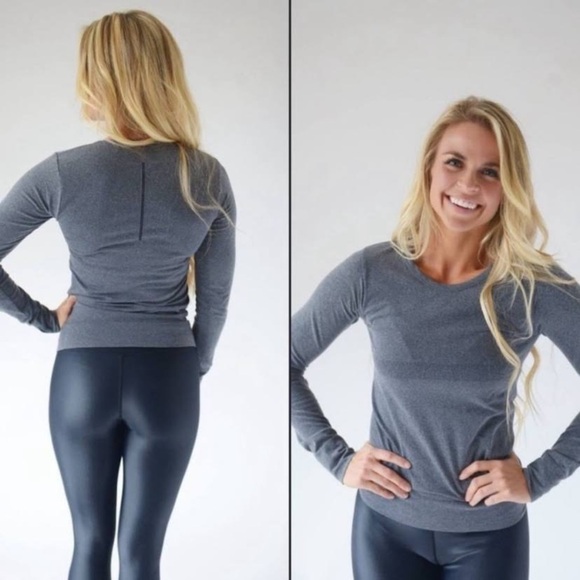 ZYIA seamless performance scoop heather gray grey long sleeve large - Picture 2 of 8